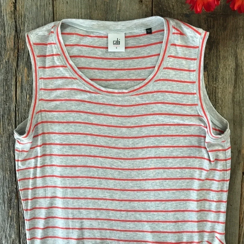 CAbi Tangerine Stripe Ruffle Sleeveless Top Size S - Picture 7 of 15